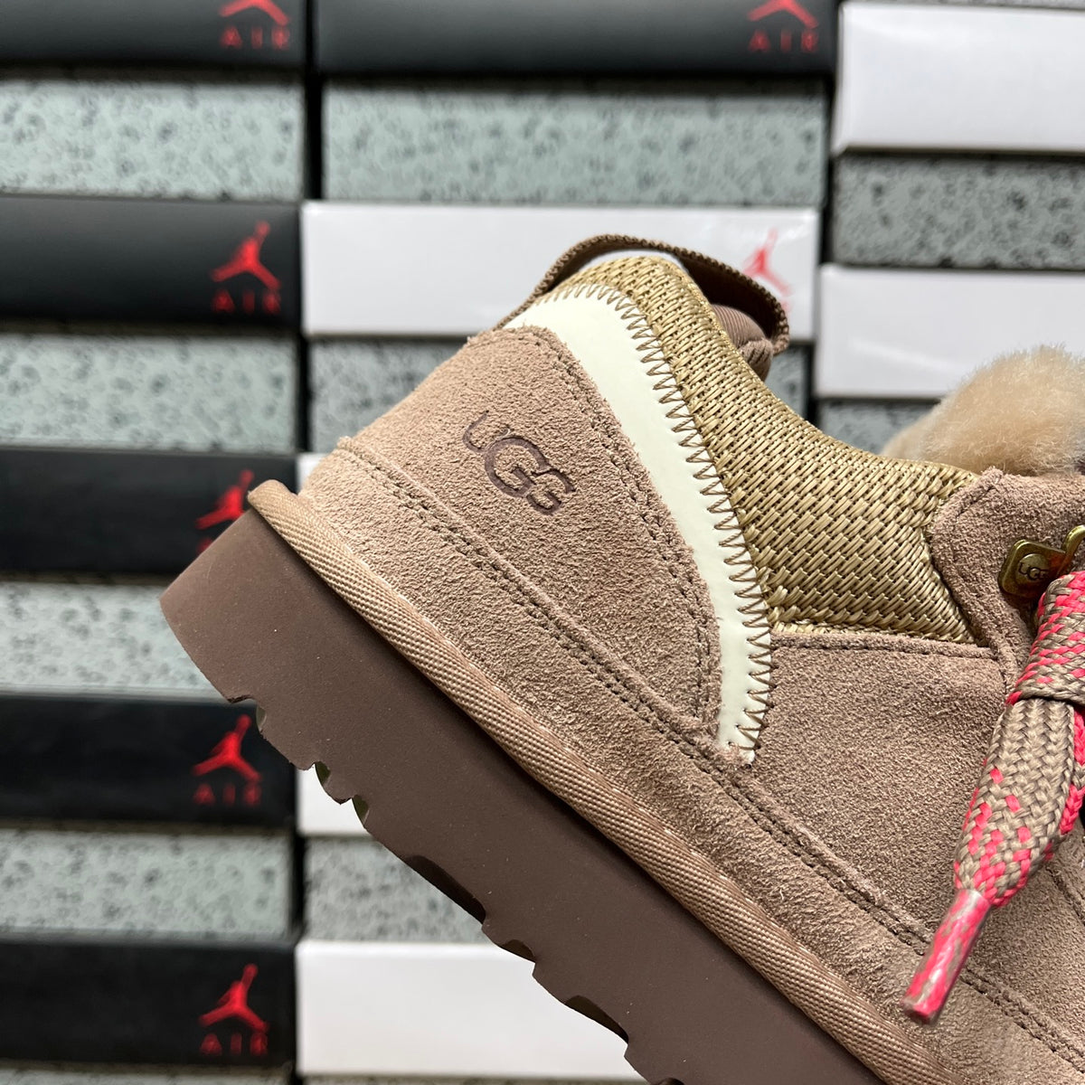 UGG Lowmel Brown & Pink Chunky Lace-Up Sneakers