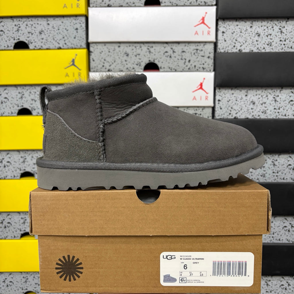 UGG Gray Ultra Mini Ankle Boots with Plush Lining