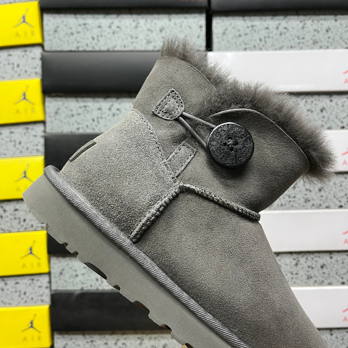 UGG Gray Mini Bailey Button II Ankle Boots