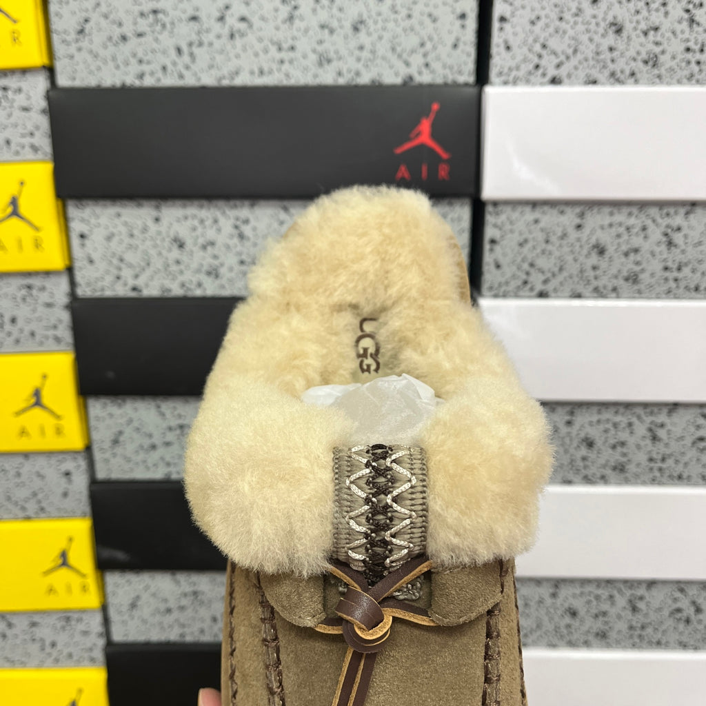 UGG Walnut Brown Platform Mule Slippers with Plush Collar