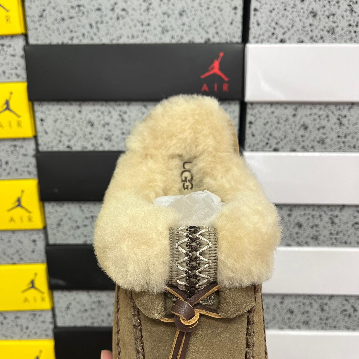 UGG Walnut Brown Platform Mule Slippers with Plush Collar