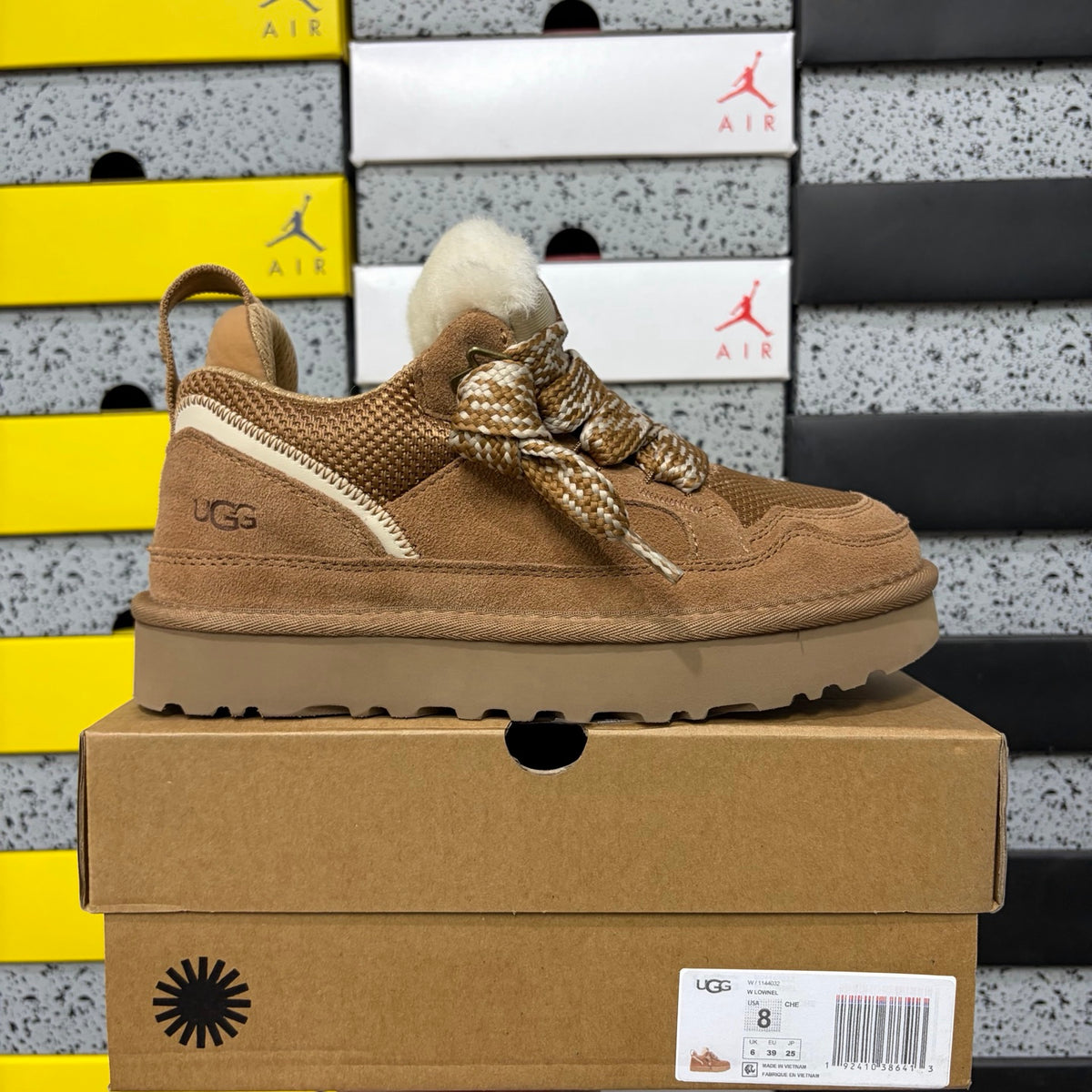 UGG Chestnut Low-Top Sneakers with Oversized Patterned Laces