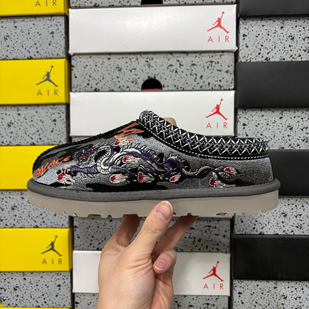 UGG Black Dragon & Tiger Embroidered Slip-On Shoes with Braided Trim