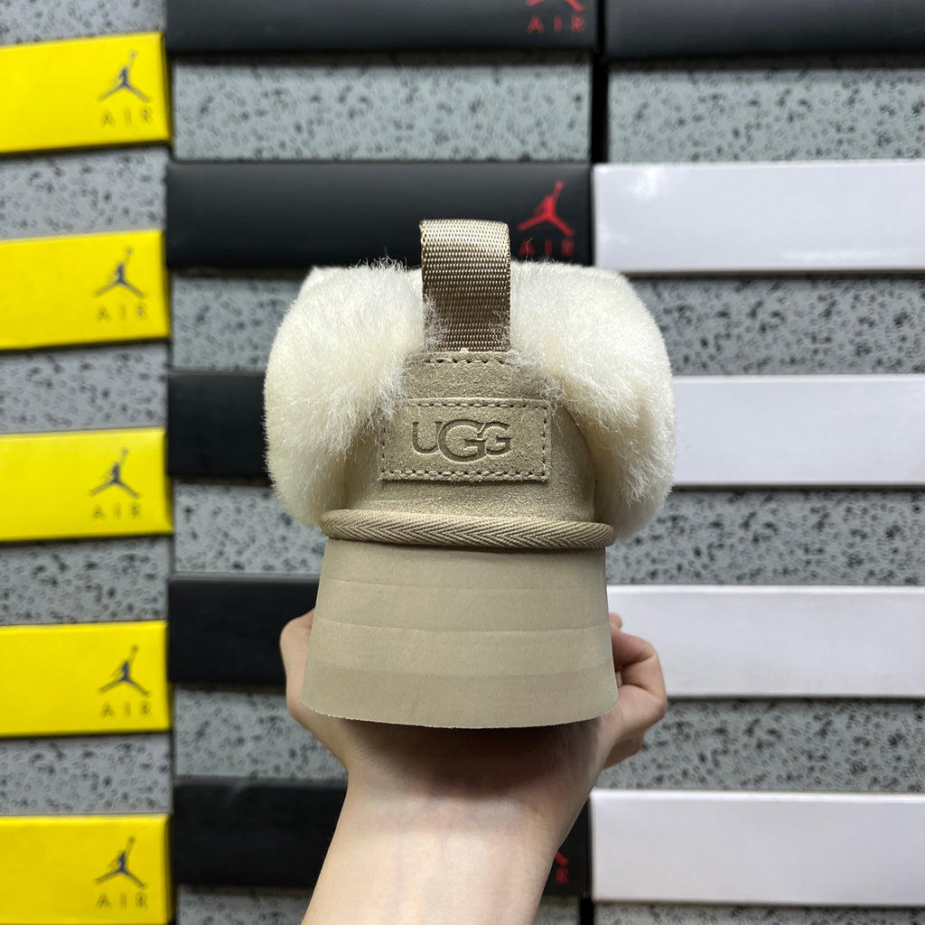 UGG Sand Tazzelle Platform Slippers with Cream Plush Collar