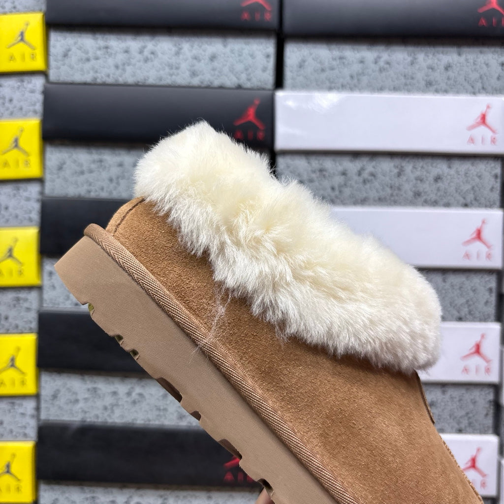 UGG Chestnut Slip-On Ankle Shoes with Cream Plush Collar