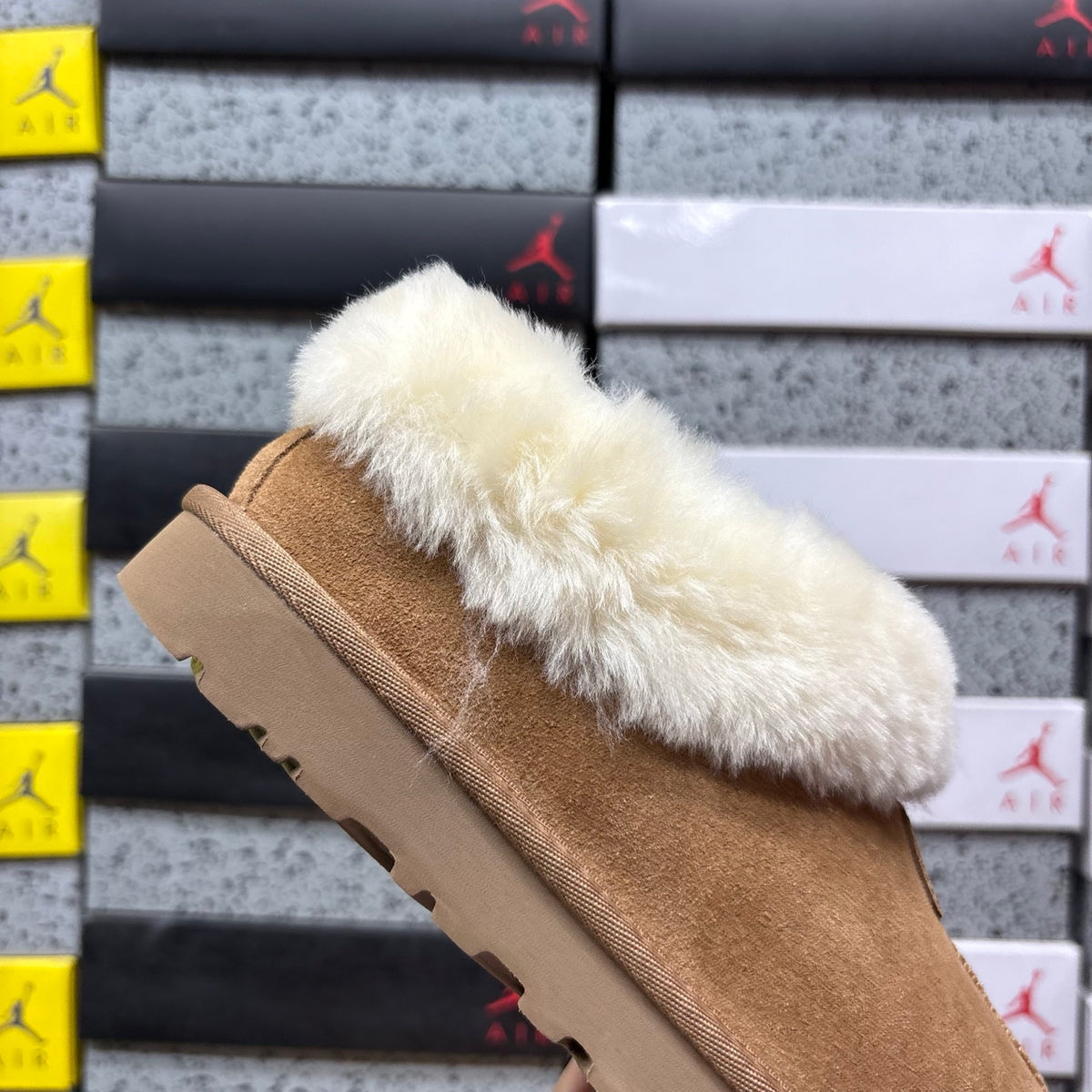 UGG Chestnut Slip-On Ankle Shoes with Cream Plush Collar