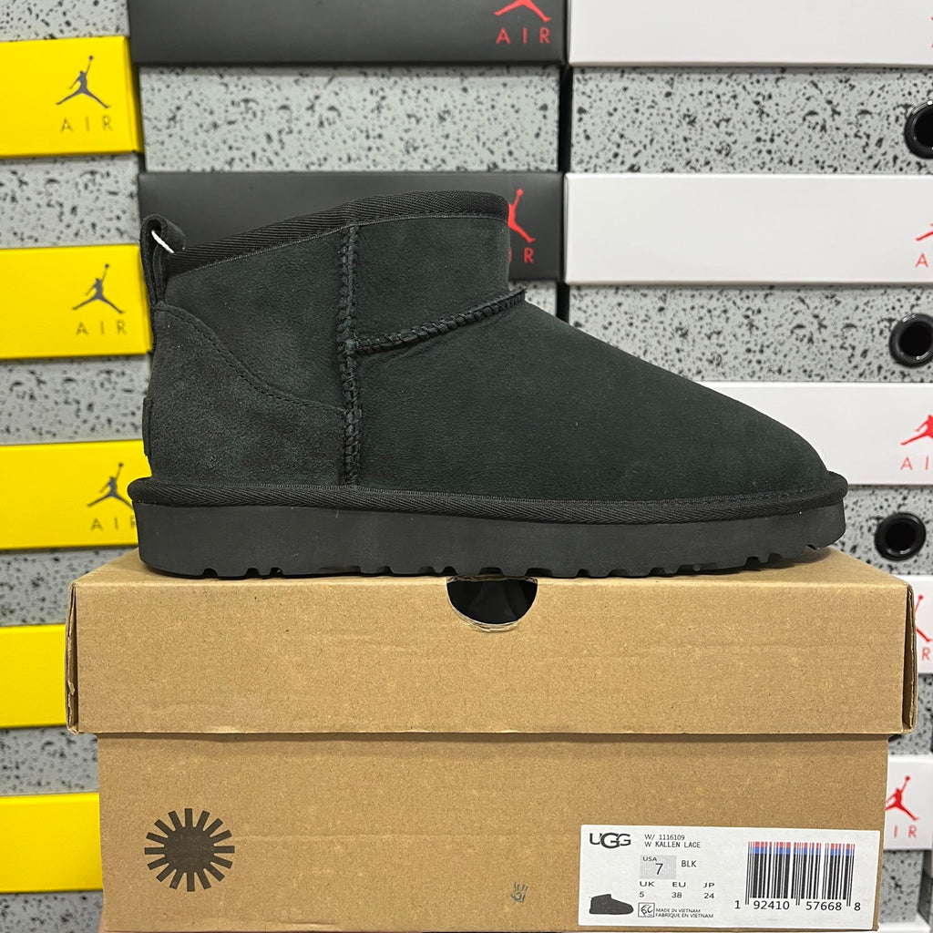 UGG Black Ultra Mini Ankle Boots with Plush Lining