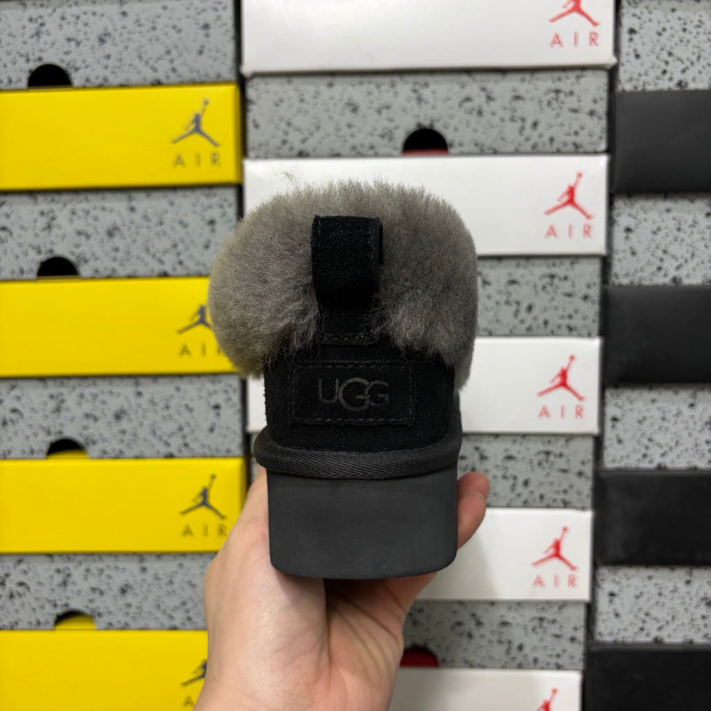UGG Black Platform Slip-On Shoes with Gray Plush Collar