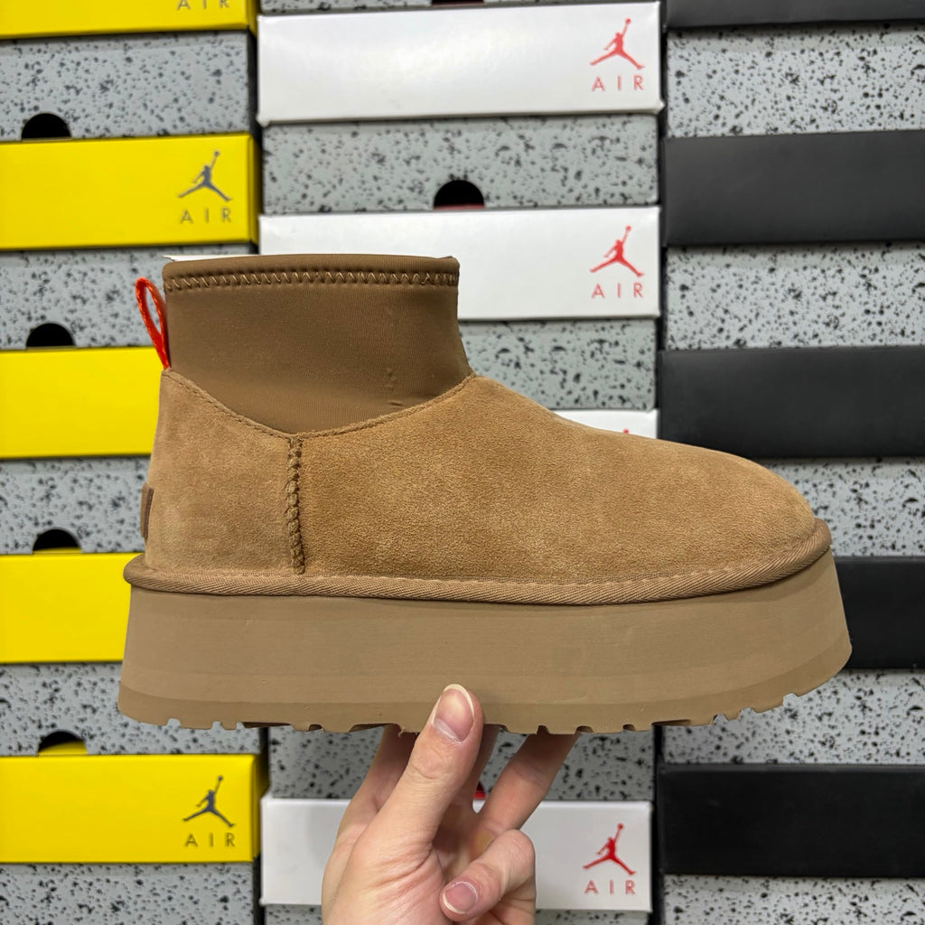 UGG Chestnut Brown Platform Ankle Boots with Orange Pull Tab
