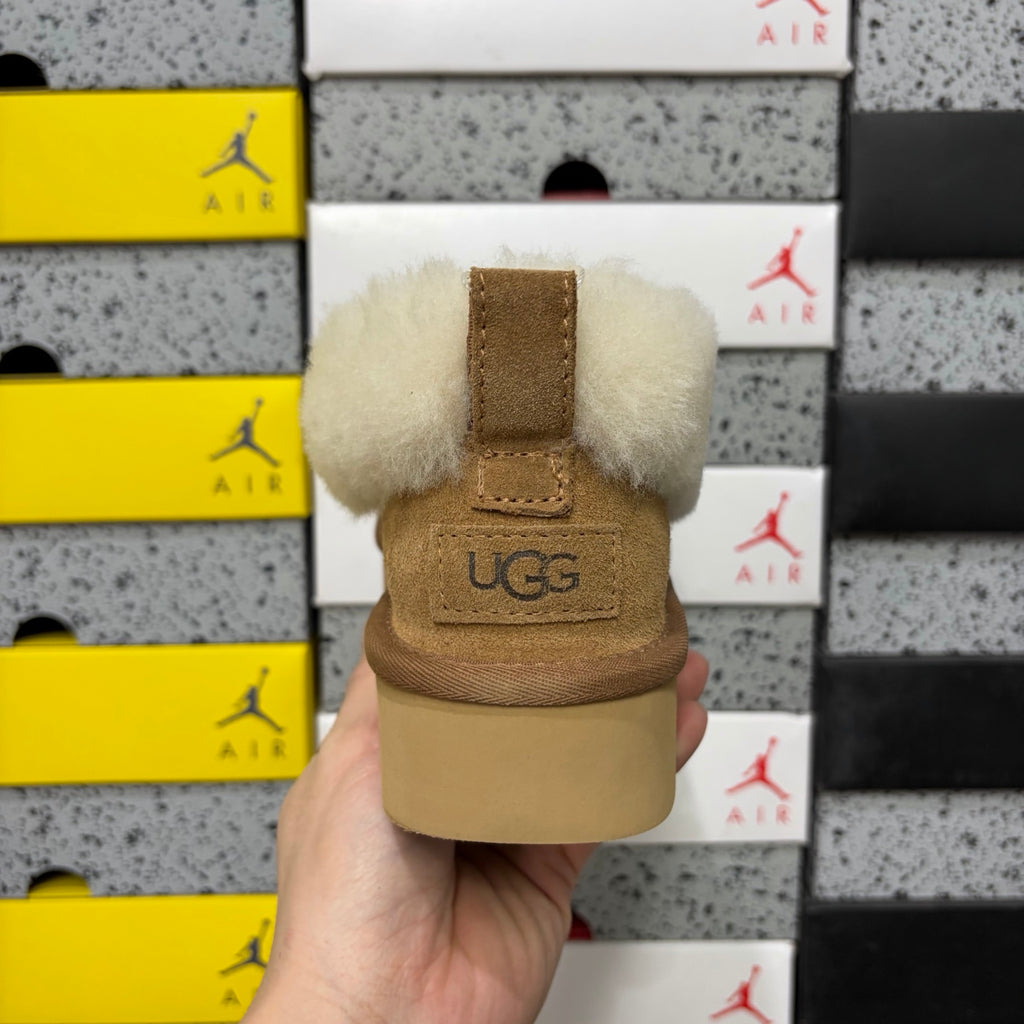 UGG Chestnut Platform Slip-On Shoes with Cream Plush Collar