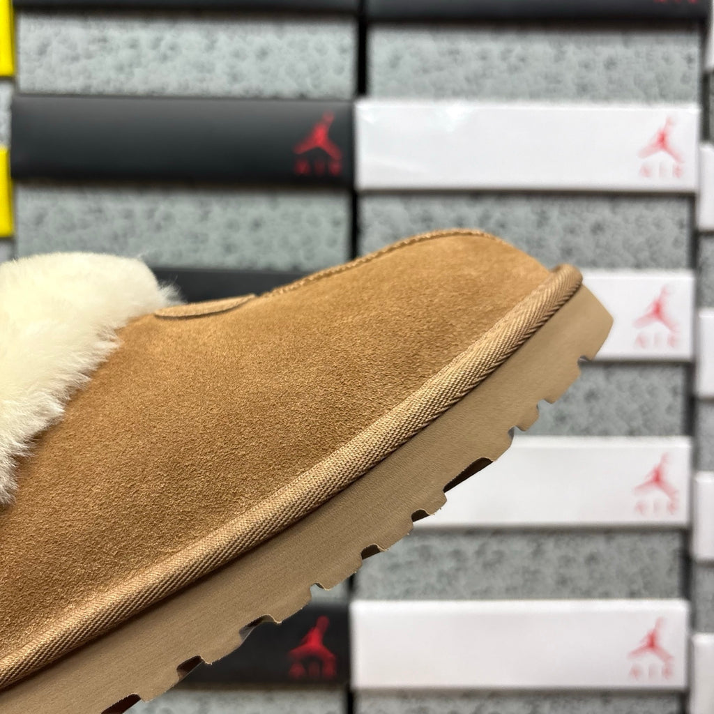 UGG Chestnut Slip-On Ankle Shoes with Cream Plush Collar