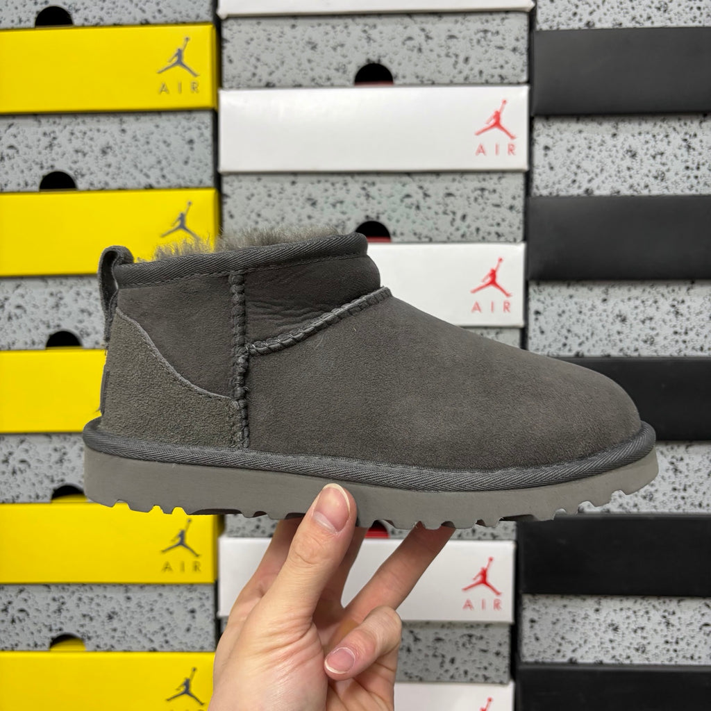 UGG Gray Ultra Mini Ankle Boots with Plush Lining