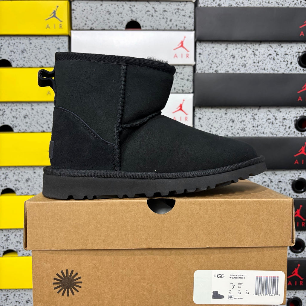 UGG Black Classic Mini Ankle Boots with Plush Lining
