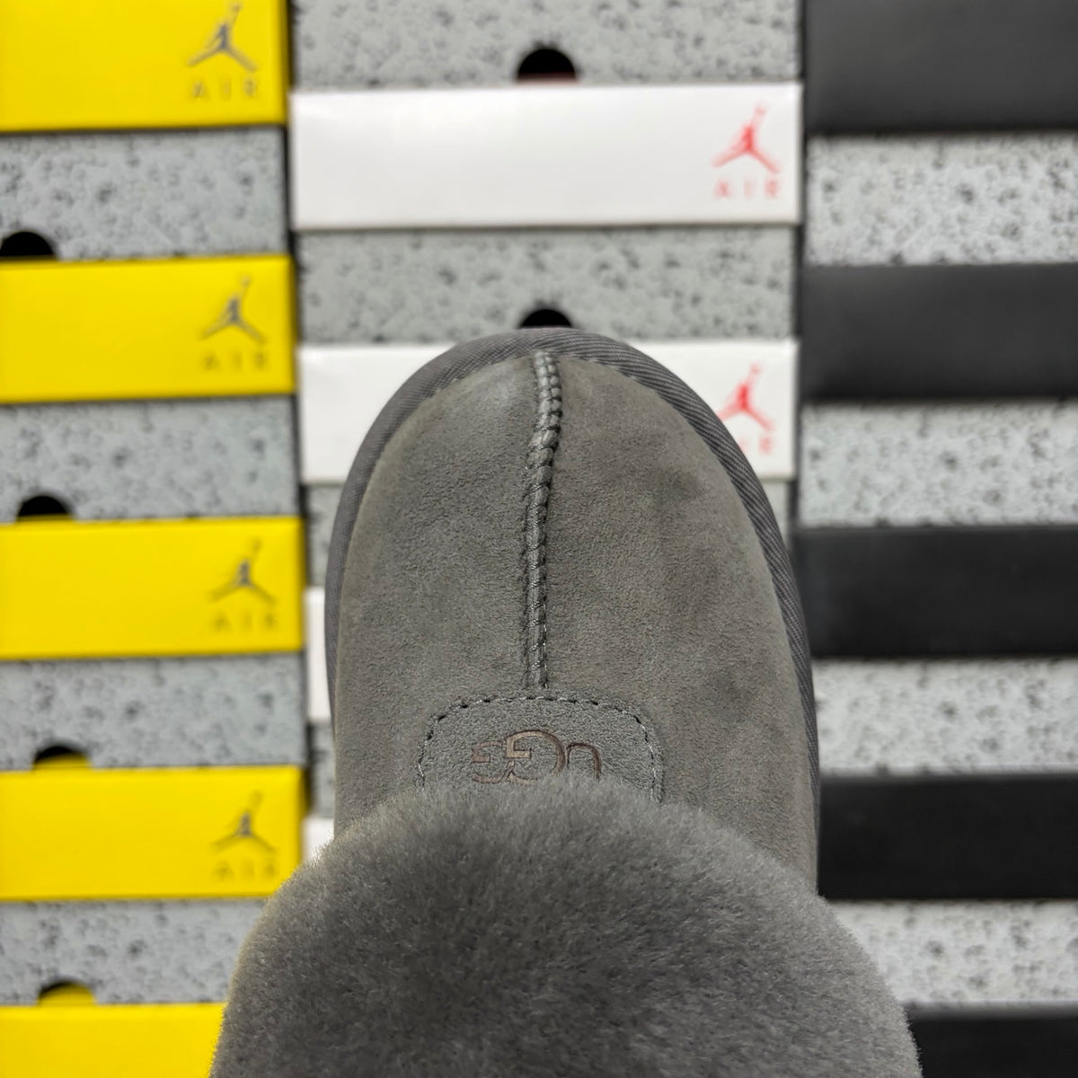 UGG Gray Open-Back Slippers with Plush Collar