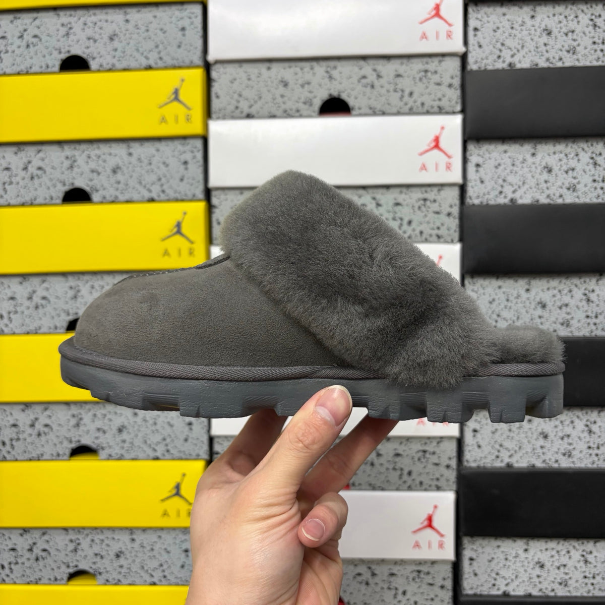 UGG Gray Open-Back Slippers with Plush Collar