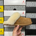 UGG Chestnut Open-Back Slippers with Cream Plush Collar