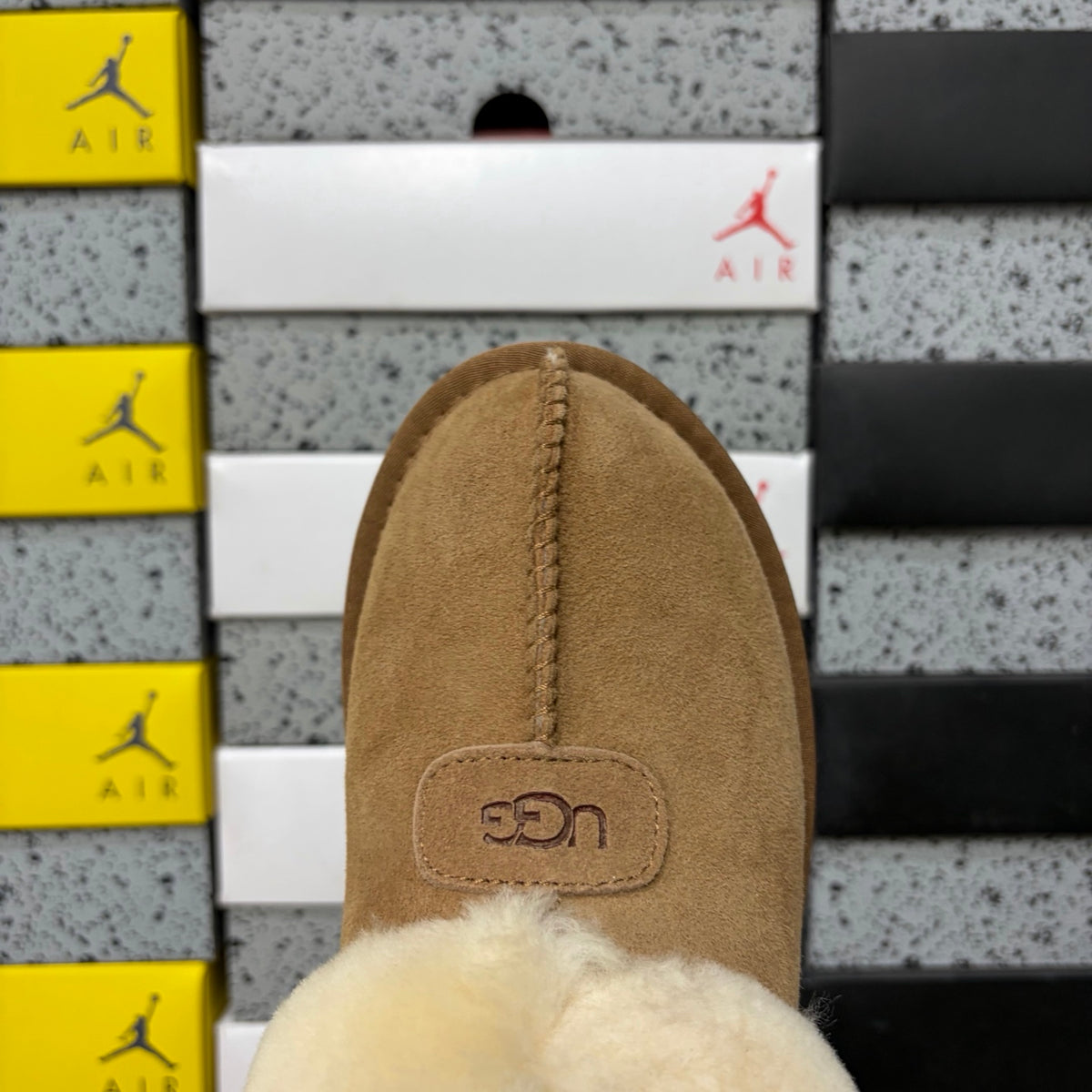 UGG Chestnut Slip-On Shoes with Cream Plush Collar