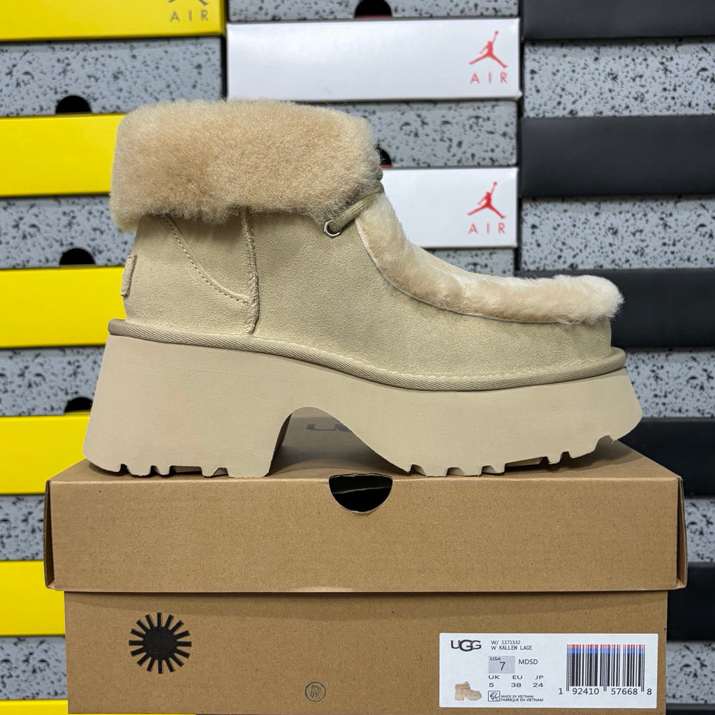 UGG Sand Lace-Up Platform Ankle Boots with Plush Trim