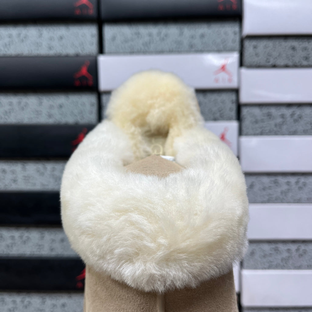 UGG Sand Beige Platform Slippers with Plush Trim