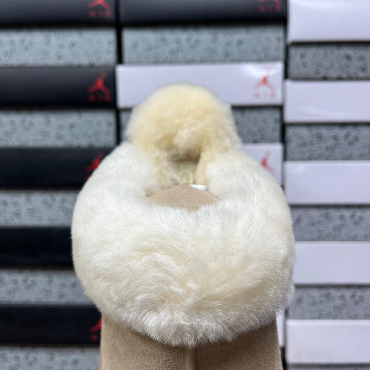 UGG Sand Beige Platform Slippers with Plush Trim