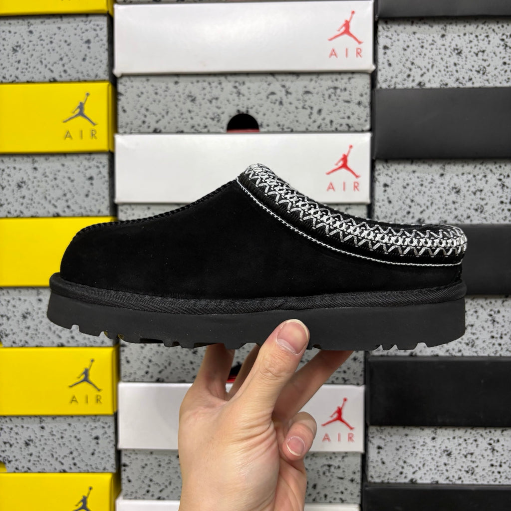 UGG Black Slip-On Slippers with Contrast Braided Trim