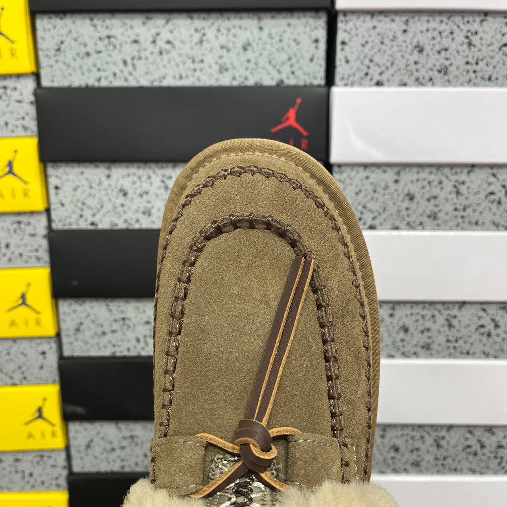UGG Walnut Brown Platform Mule Slippers with Plush Collar