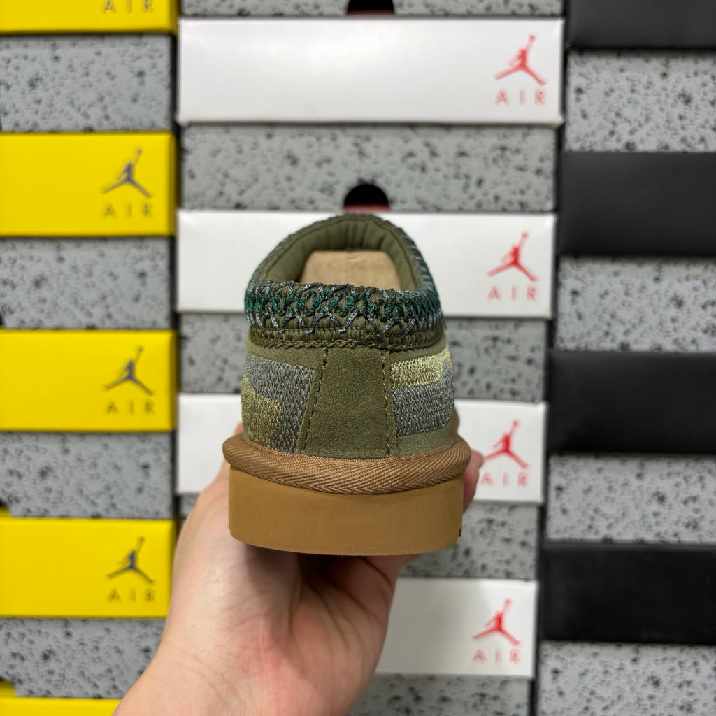UGG Olive Green Dragon & Tiger Embroidered Slip-On Shoes with Braided Trim