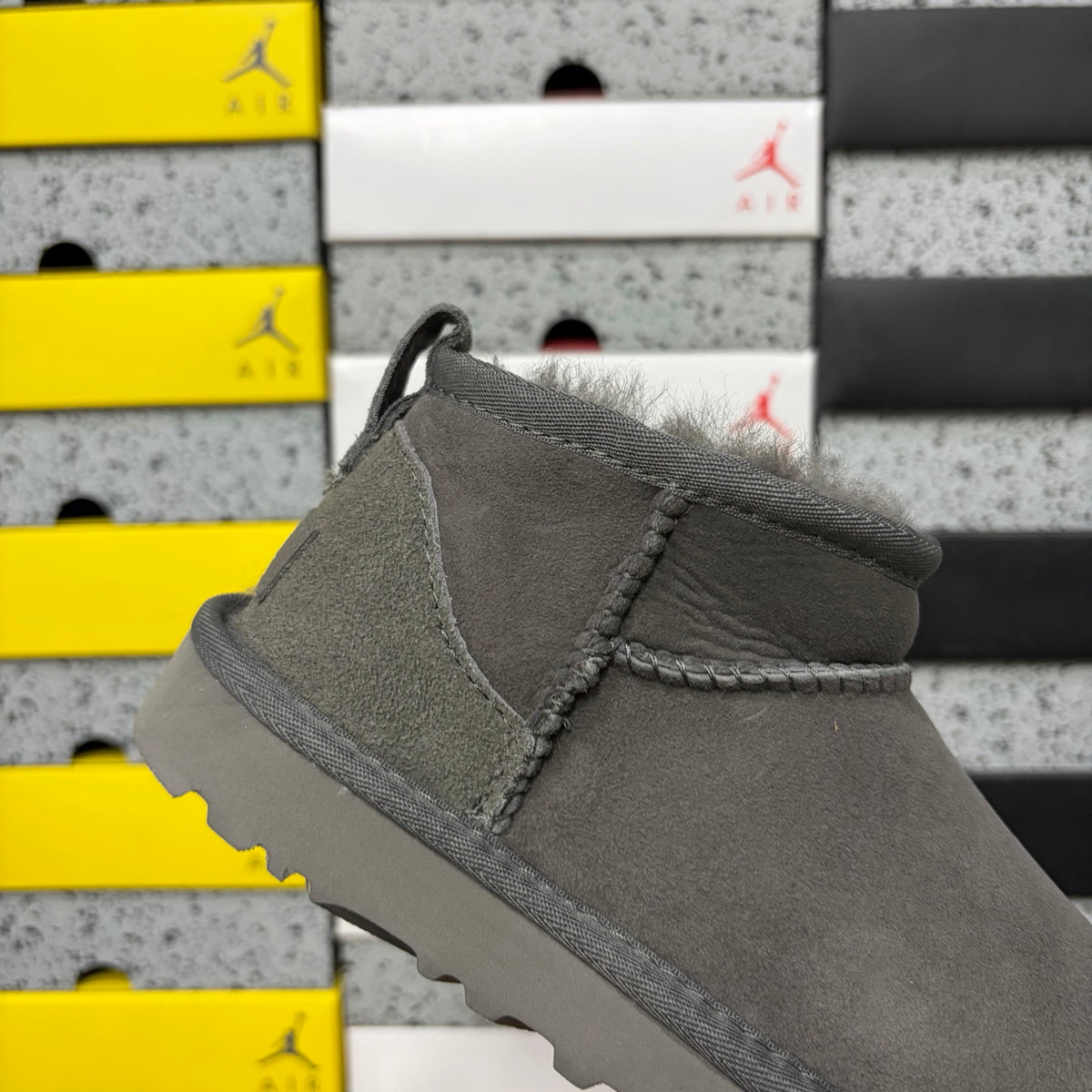UGG Gray Ultra Mini Ankle Boots with Plush Lining