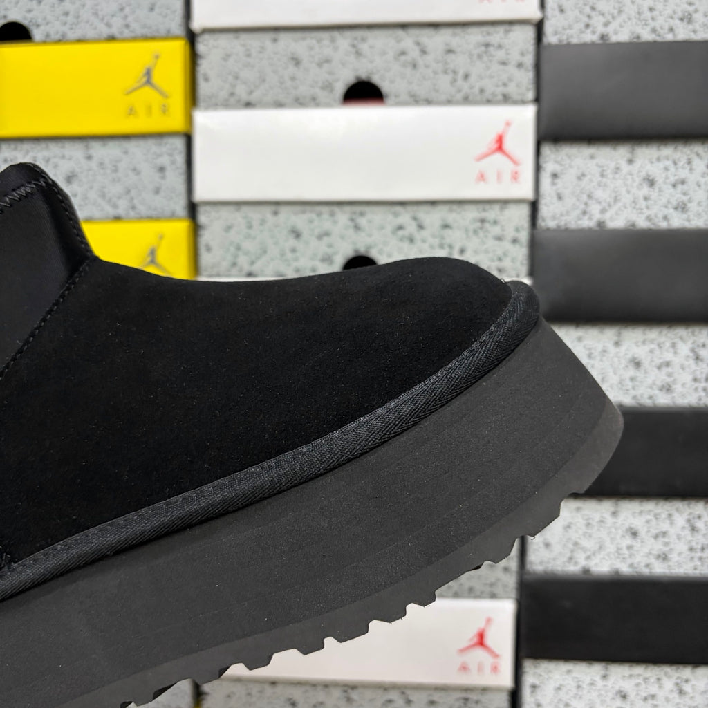 UGG Black Platform Ankle Boots with Neon Yellow Pull Tab