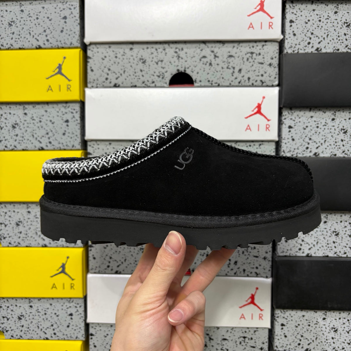 UGG Black Slip-On Slippers with Contrast Braided Trim