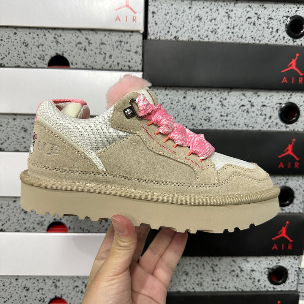 UGG Cream & Pink Low-Top Sneakers with Oversized Laces