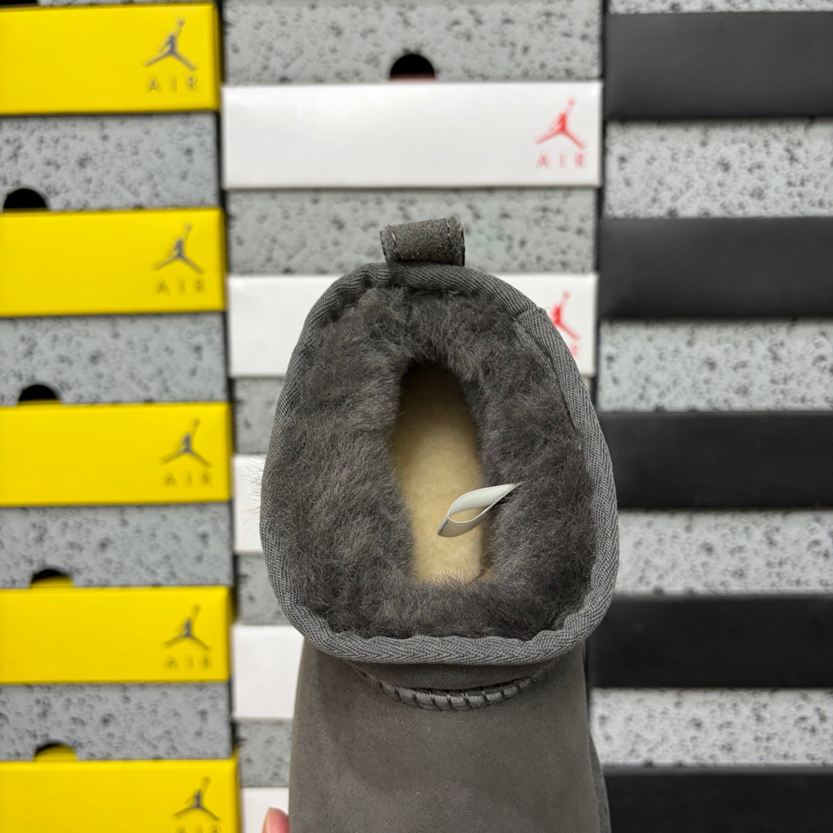 UGG Gray Ultra Mini Ankle Boots with Plush Lining