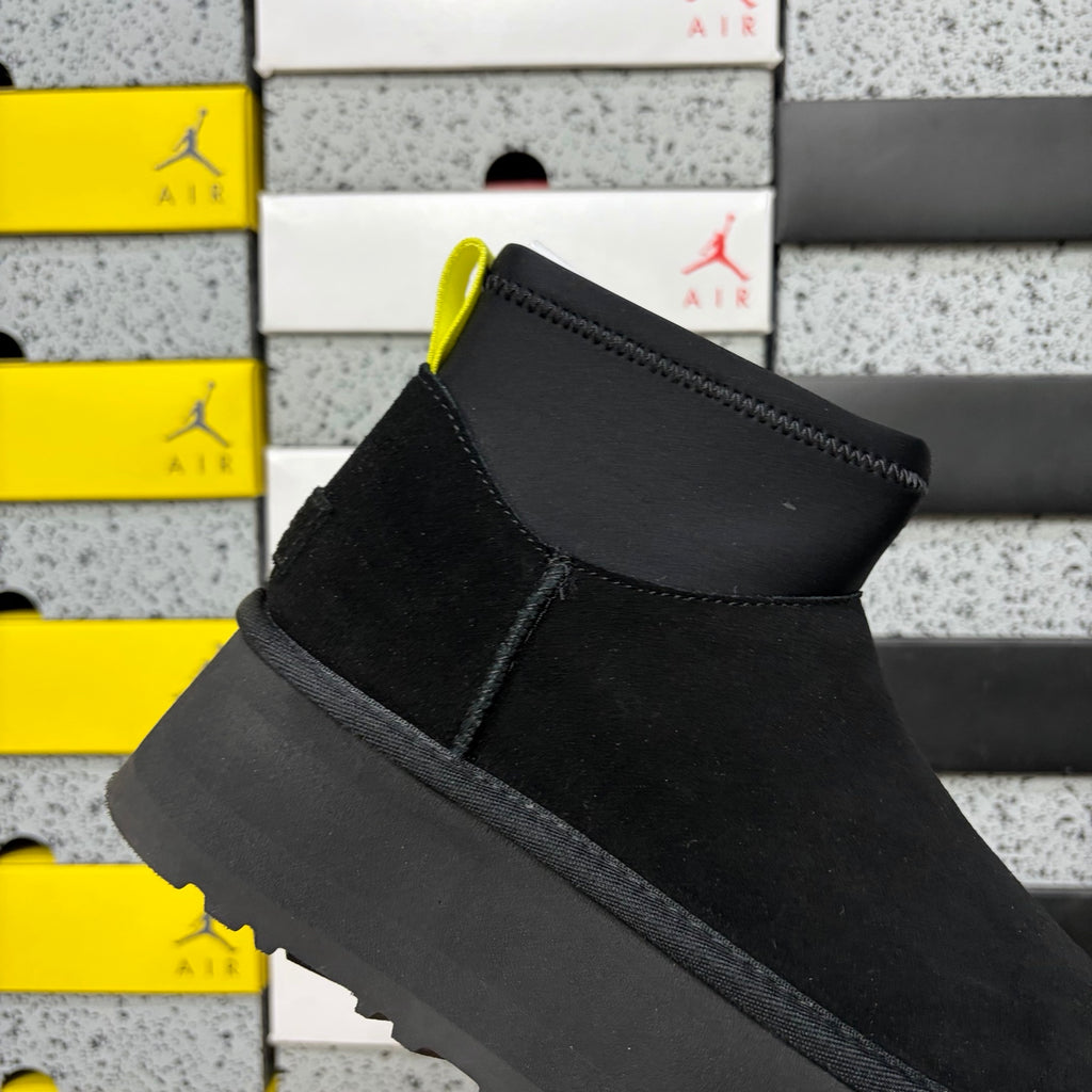 UGG Black Platform Ankle Boots with Neon Yellow Pull Tab