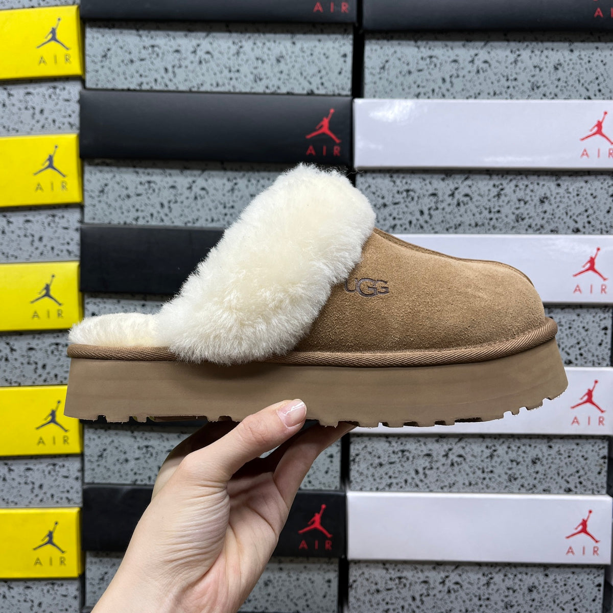UGG Chestnut Platform Slippers with Plush Trim