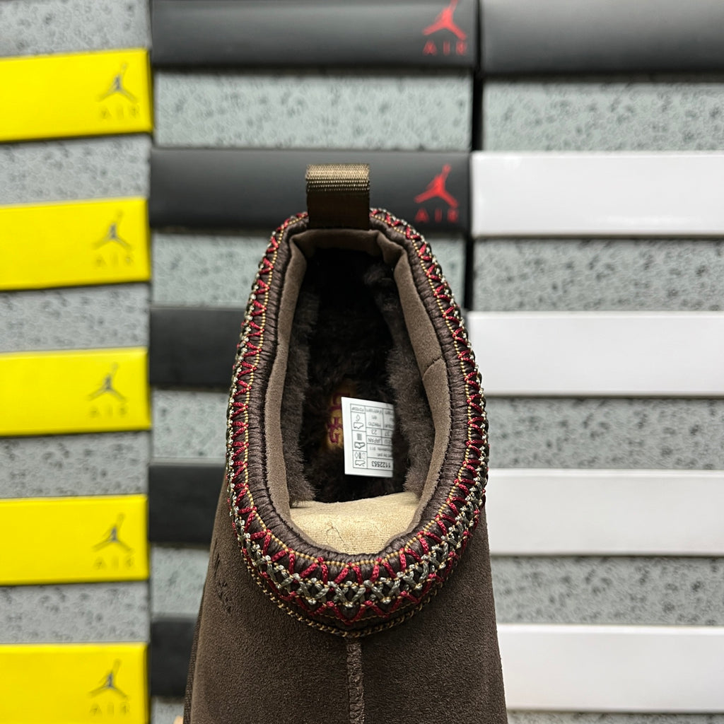 UGG Cocoa Brown Platform Slip-On Shoes with Woven Trim