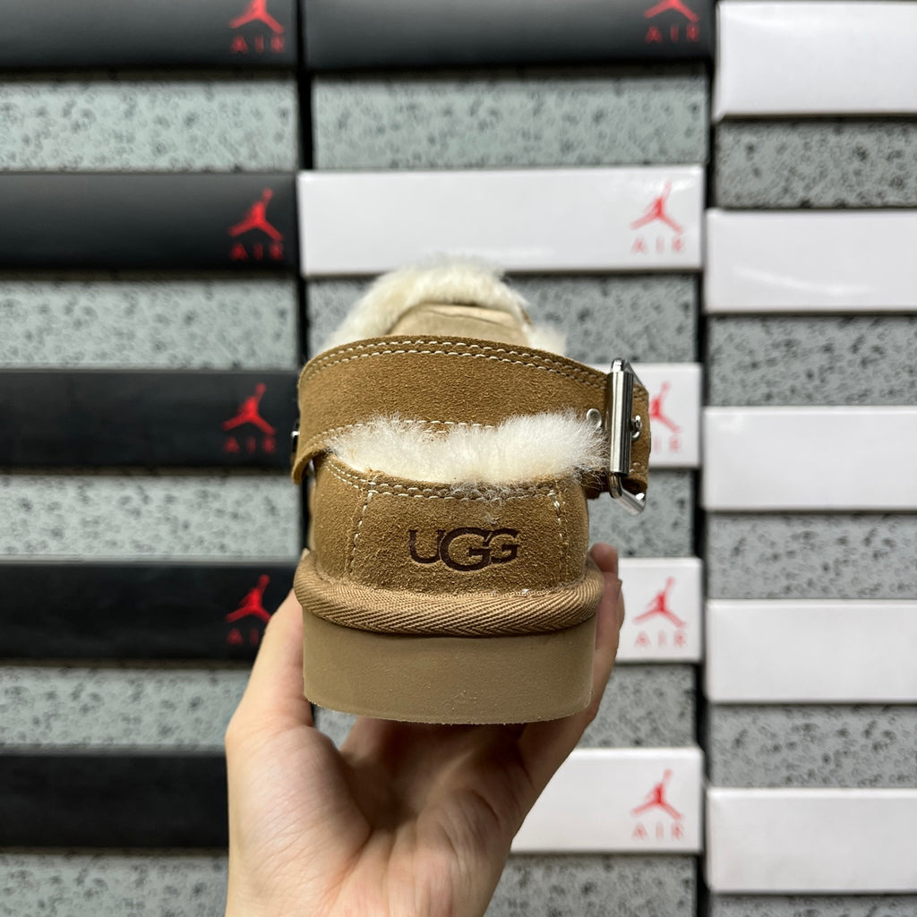 UGG Chestnut Buckle-Strap Platform Clogs with Plush Lining