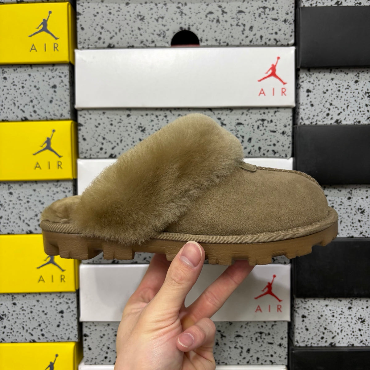 UGG Antelope Brown Open-Back Slippers with Plush Collar