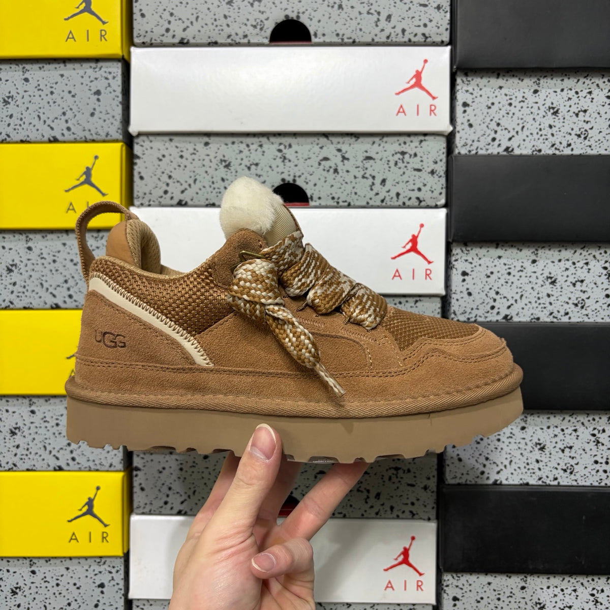 UGG Chestnut Low-Top Sneakers with Oversized Patterned Laces