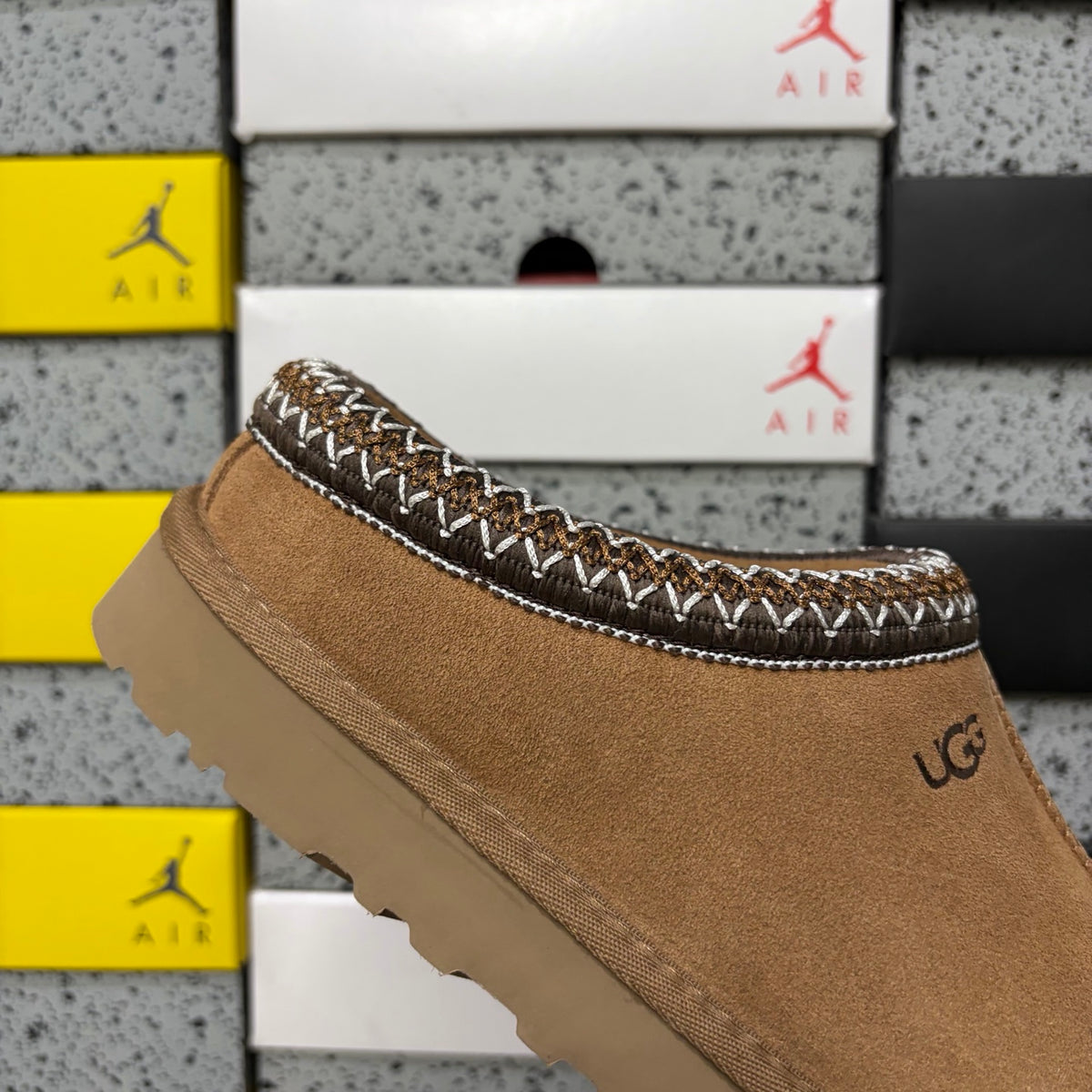 UGG Chestnut Slip-On Slippers with Contrast Braided Trim