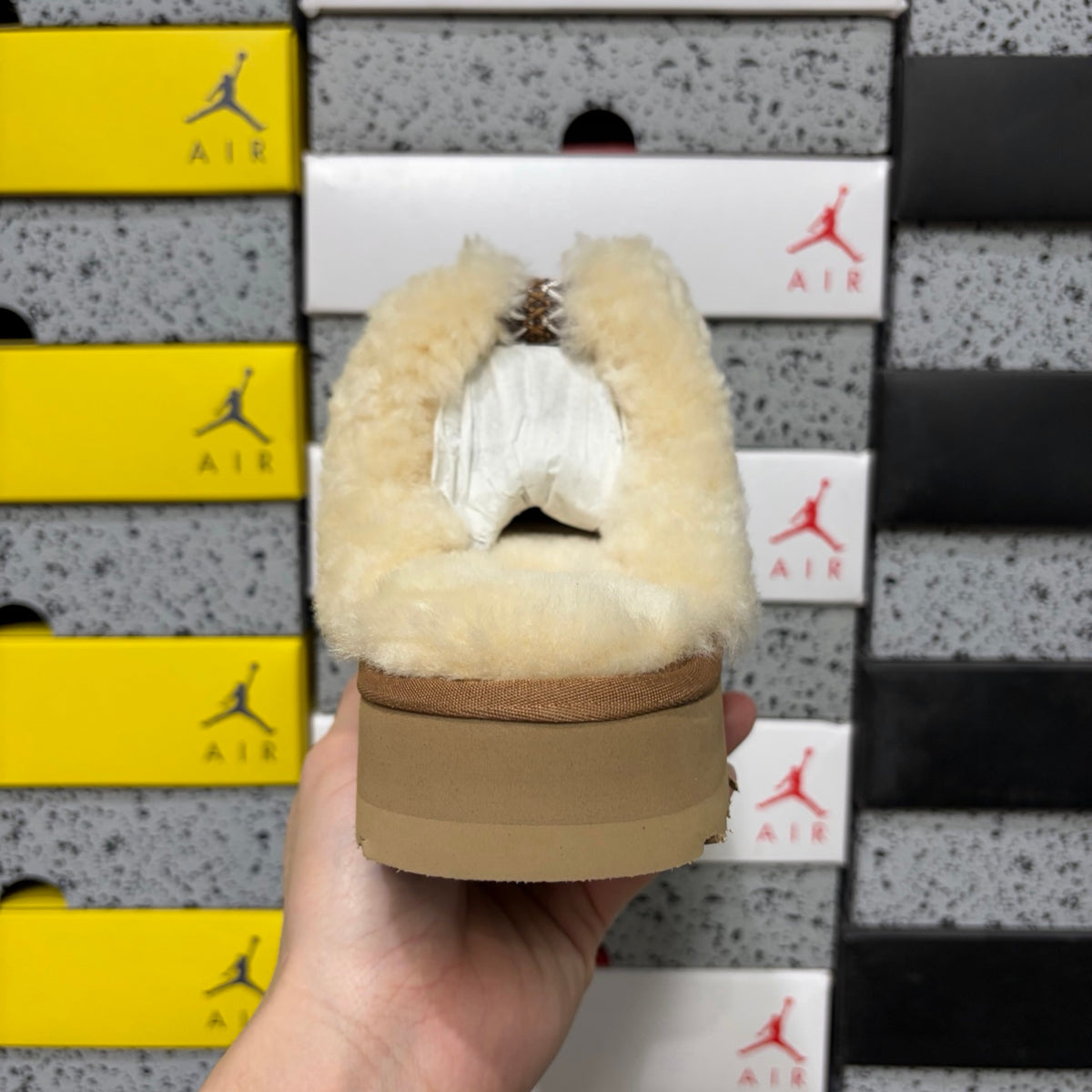 UGG Chestnut Platform Mule Slippers with Cream Plush Collar