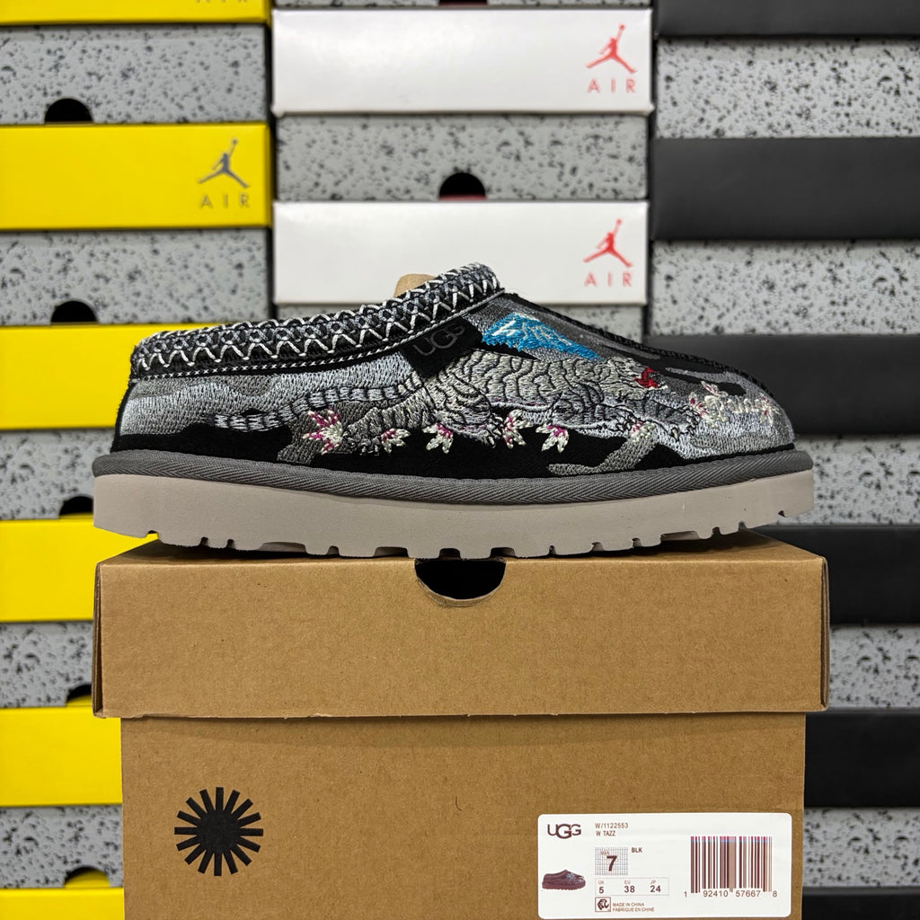 UGG Black Dragon & Tiger Embroidered Slip-On Shoes with Braided Trim