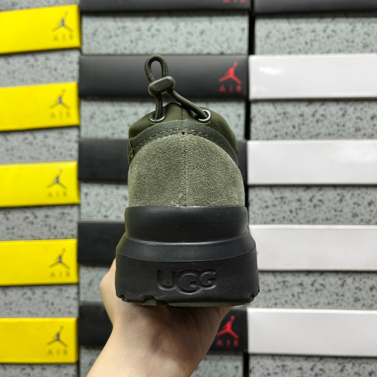 UGG Olive Green Drawstring Slip-On Shoes with Black Chunky Sole