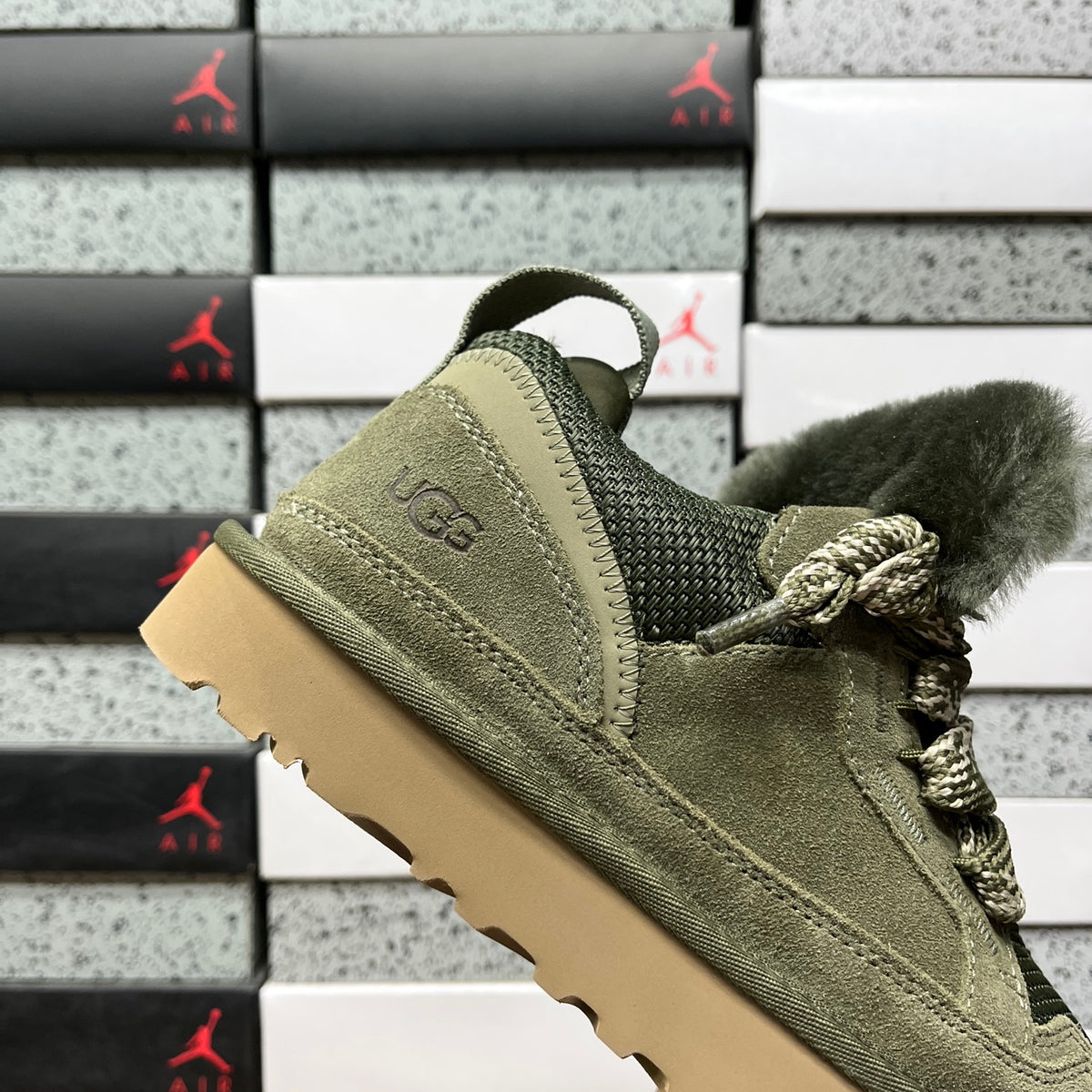 UGG Lowmel Moss Green Chunky Lace-Up Sneakers