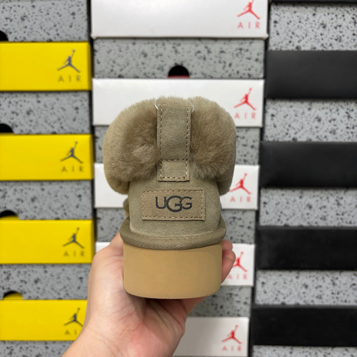 UGG Taupe Brown Platform Slip-On Shoes with Plush Collar