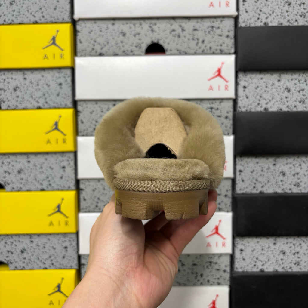 UGG Antelope Brown Open-Back Slippers with Plush Collar