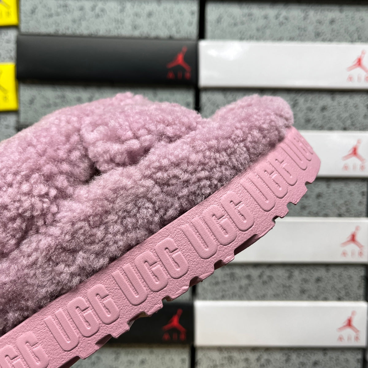 UGG Dusty Lavender Plush Cross-Strap Platform Sandals