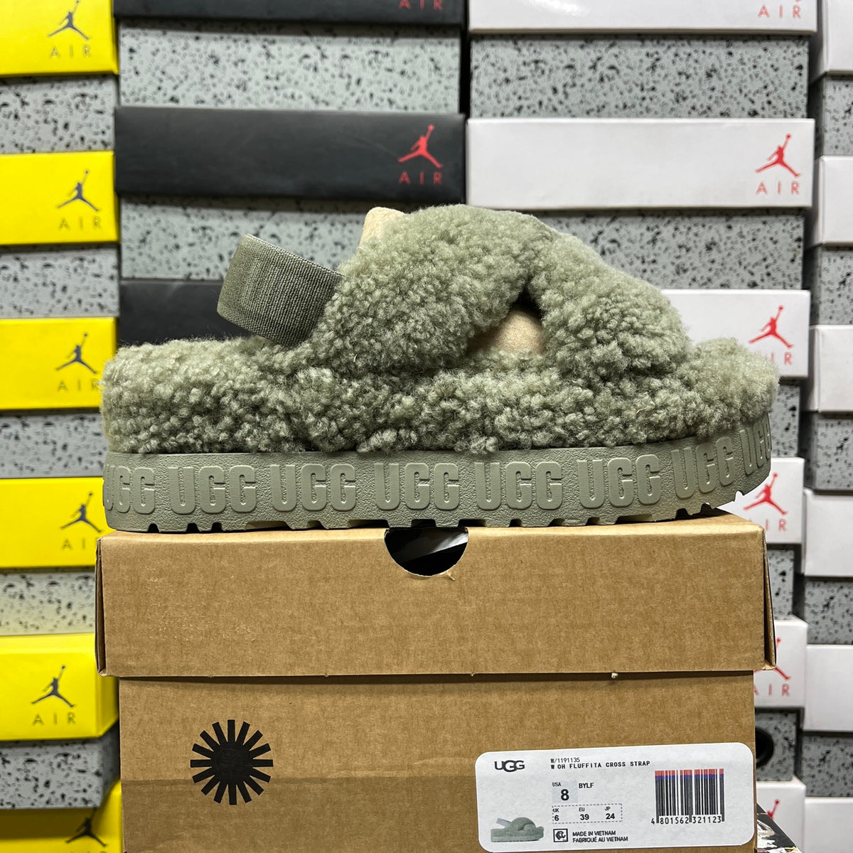 UGG Sage Green Plush Cross-Strap Platform Sandals