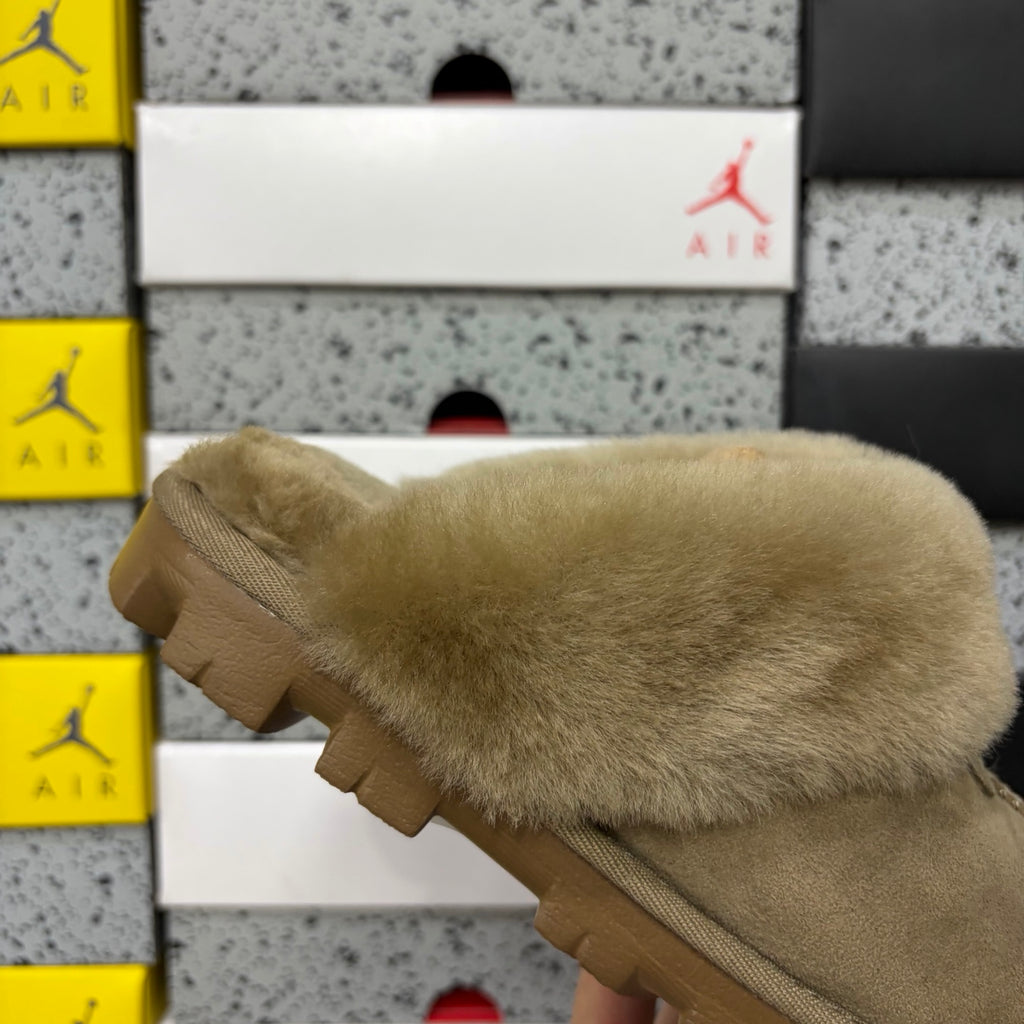 UGG Antelope Brown Open-Back Slippers with Plush Collar