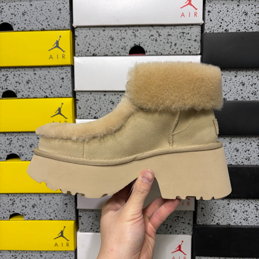 UGG Sand Lace-Up Platform Ankle Boots with Plush Trim