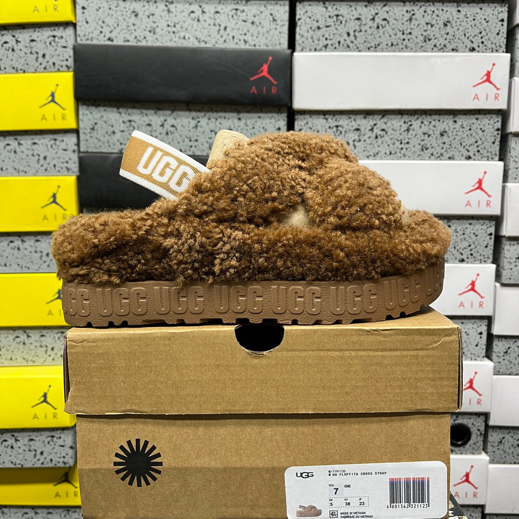 UGG Chestnut Plush Cross-Strap Platform Sandals